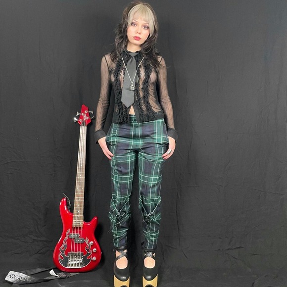 Black Comme des‎ Garcon Green Plaid Bondage Pants XS - Picture 1 of 4